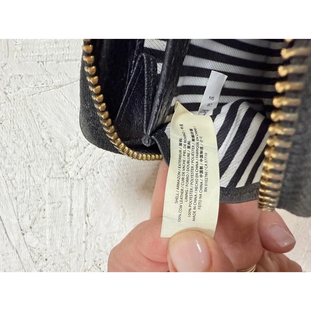 Kate Spade NY Black Leather Zip Wallet Wristlet with Striped Lining PWRU3997‎